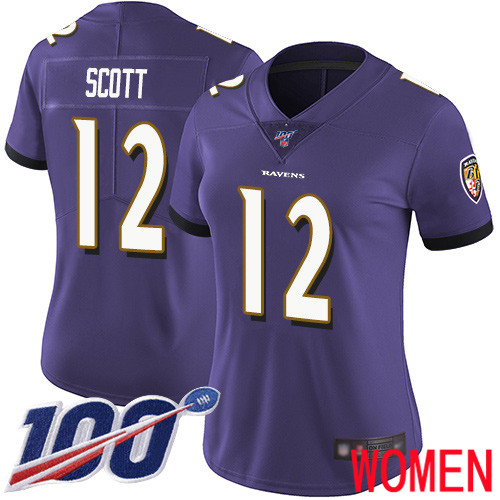 Baltimore Ravens Limited Purple Women Jaleel Scott Home Jersey NFL Football 12 100th Season Vapor Untouchable